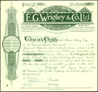 E. G. Wrigley & Co Ltd 1922