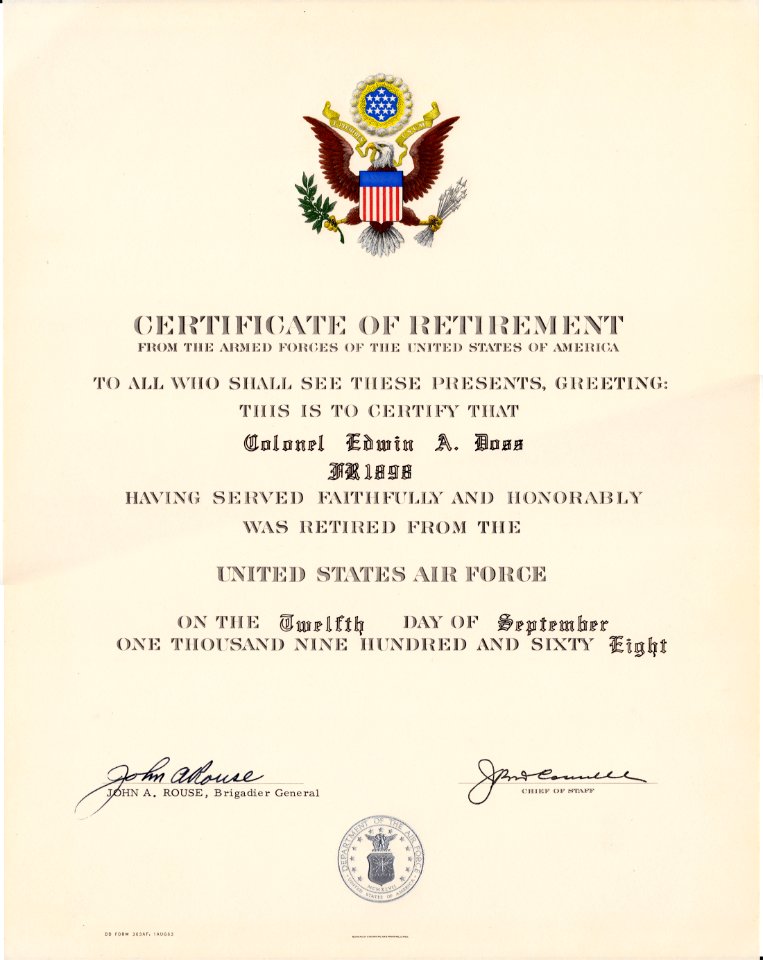 E.A. Doss Cert of Retirement