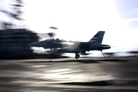 EA-18G Growler lands on the flight deck of aircraft carrier USS Harry S. Truman (CVN 75) (27613108651)