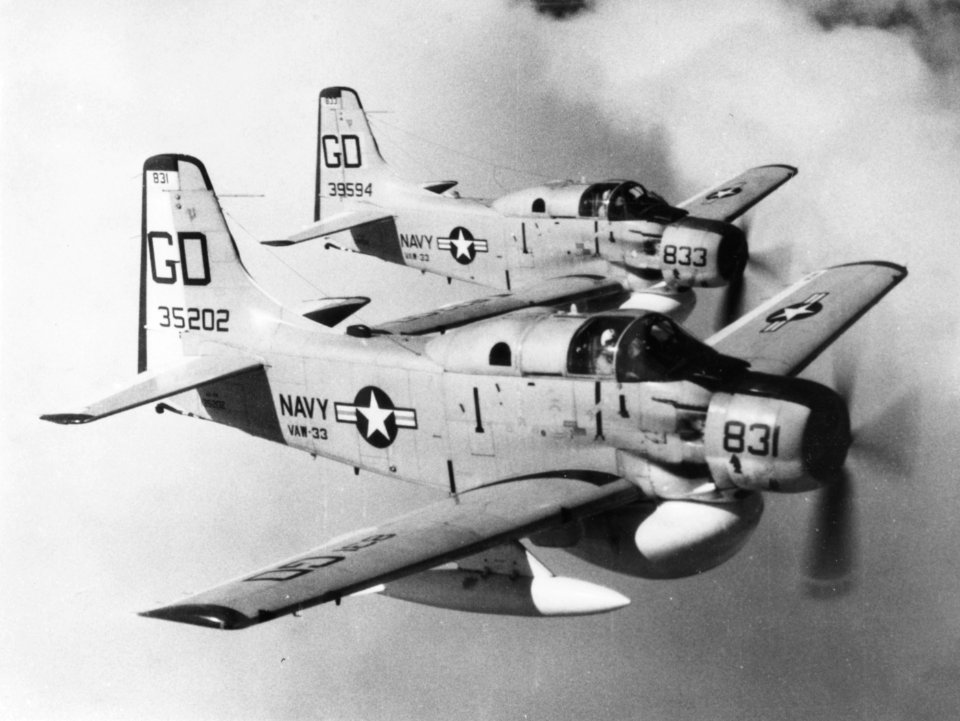 EA-1E Skyraiders of VAW-33 in flight in February 1963