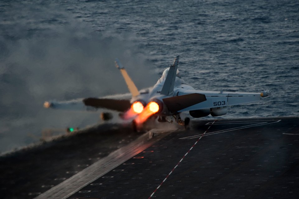 EA-18G Growler launches from USS Carl Vinson 141028-N-TP834-351