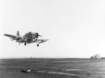 EA-1F of VAW-33 landing on USS America (CVA-66) c1965