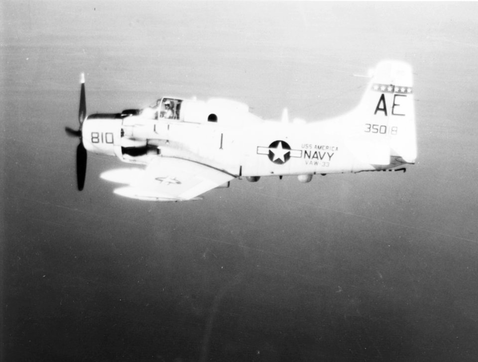 EA-1F Skyraider of VAW-33 in flight c1965