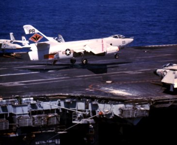 EA-3B VQ-1 landing on CVA-64 in 1974