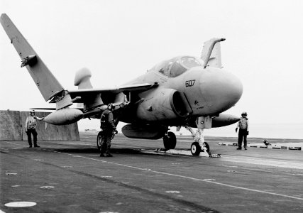 EA-6A VAQ-309 on cat of USS Enterprise (CVN-65) 1989