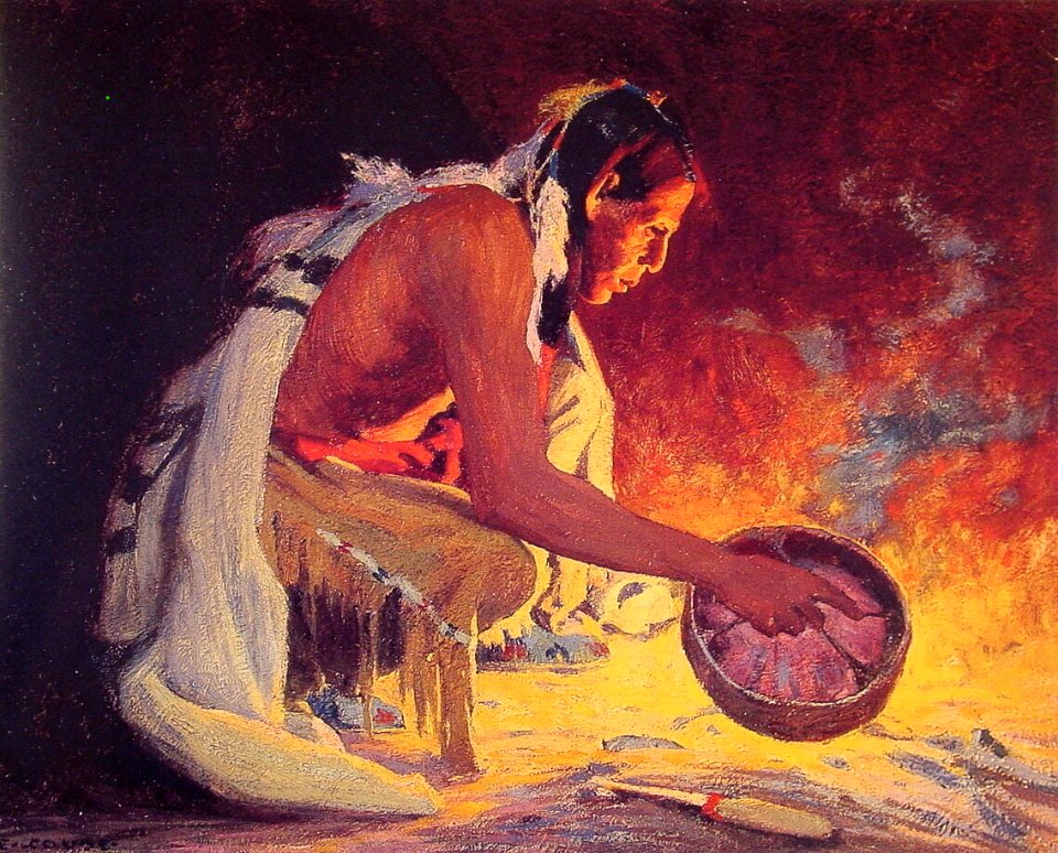 Eanger Irving Couse - Indian by Firelight