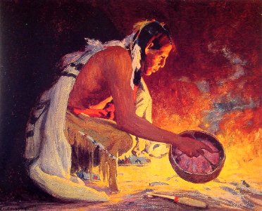 Eanger Irving Couse - Indian by Firelight