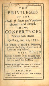 Earl of Anglesey, Privileges of the House of Lords and Commons (1702, title page) photo