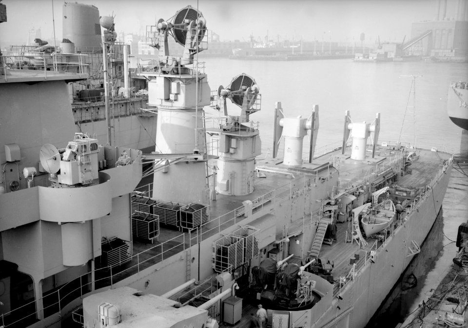 Early Mk 25 missile guidance radars on USS Boston (CAG-1) in 1955