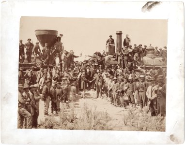 East and West Shaking hands at the laying of last rail Union Pacific Railroad photo