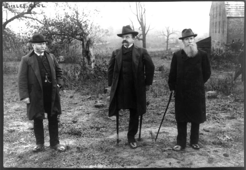 Gens. Sickles, Carr & Graham. Taken near Trostle's barn, Gettysburg Battlefield - on spot where General Sickles lost his leg, July 2nd, 1863 LCCN2004673094