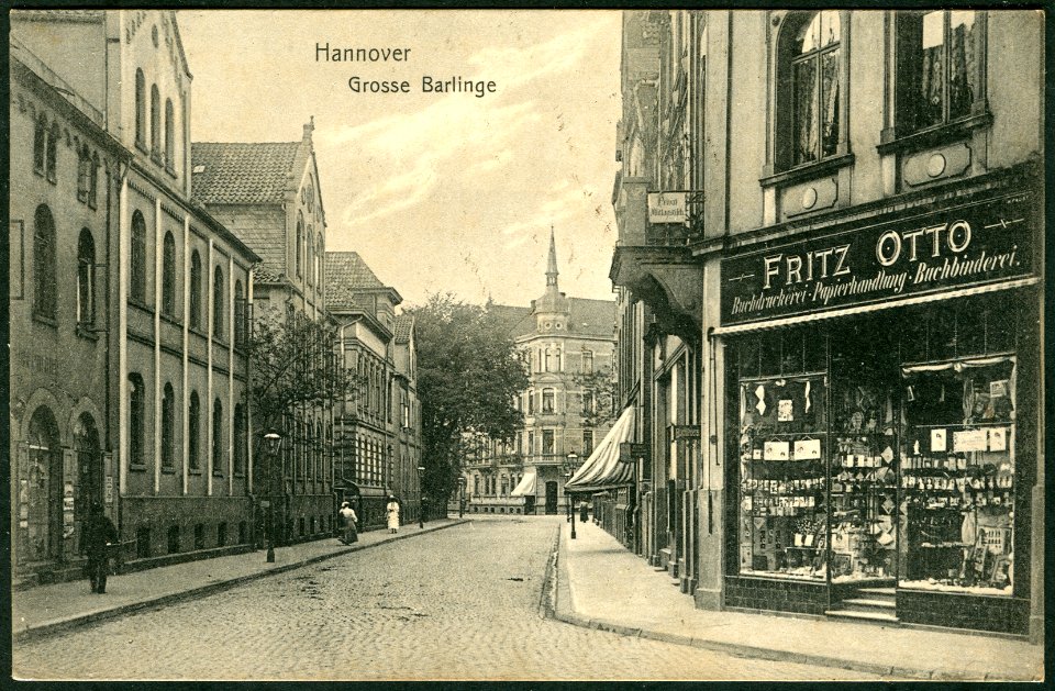 Georg Kugelmann PC 0000 Verlag von Fritz Otto, Hannover. Große Barlinge, Bildseite Blick von der Buchdruckerei Ecke Kortumstraße Richtung Eckhaus an der Detmolder Straße
