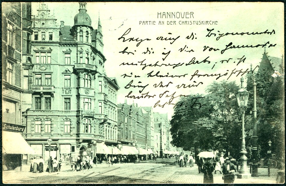 Georg Kugelmann PC 0612 D Hannover Partie An der Christuskirche Bildseite Engelbosteler Damm 1906 Ecke Gustav-Adolf-Straße Blick Richtung Klagesmarkt Sonenschirm Kutsche Chusil Schulenburg