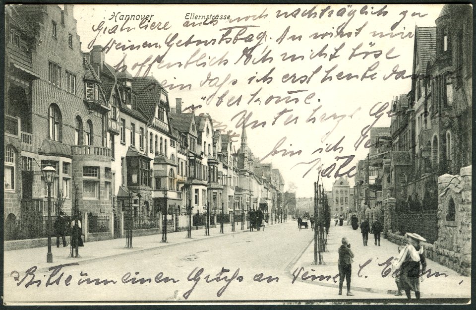 Georg Kugelmann PC 0534 Hannover Ellernstraße, Bildseite Blick von der Ecke Seelhorststraße nach Süden Richtung Kinderheilanstalt