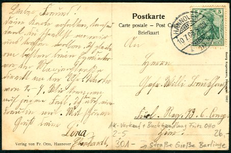 Georg Kugelmann PC 0000 Verlag von Fritz Otto, Hannover. Große Barlinge, Adressseite An Herrn Gefreiter Willi ... Füsilier-Regiment Nr. 73, 6. Kompanie
