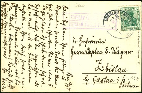 Georg Kugelmann PC 0379 1908 Hannover Schillerstraße Adressseite Zbislau Zbislav