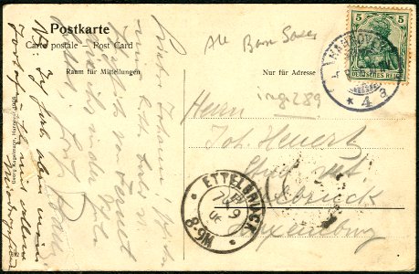Georg Kugelmann PC 0612 D Hannover Partie An der Christuskirche Adressseite ... 1906 an Student Johann Heuers in Ettelbruck, Luxemburg ...