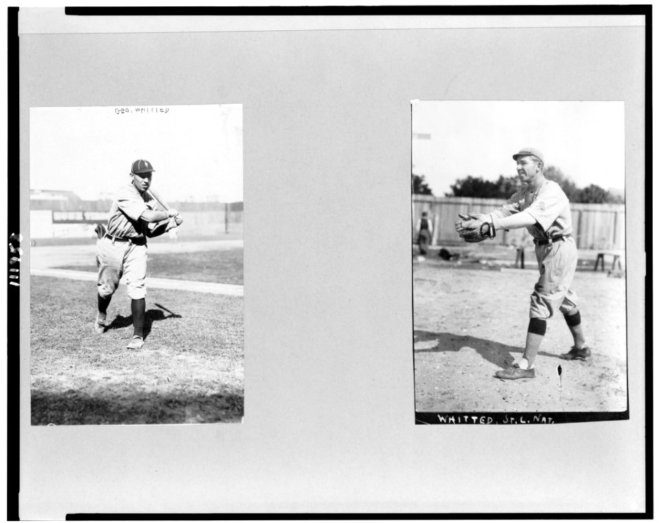 George Bostic Whitted, baseball player for St. Louis and Philadelphia, full-length, facing right, swinging bat; and full-length, facing left, catching ball LCCN94512042