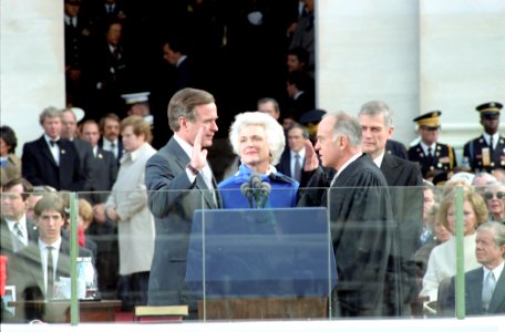 George H. W. Bush being sworn in on Inaugural Day at the United States Capitol