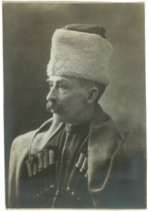 George Kennan wearing Georgian cossak uniform, half-length portrait, facing left LCCN99615673