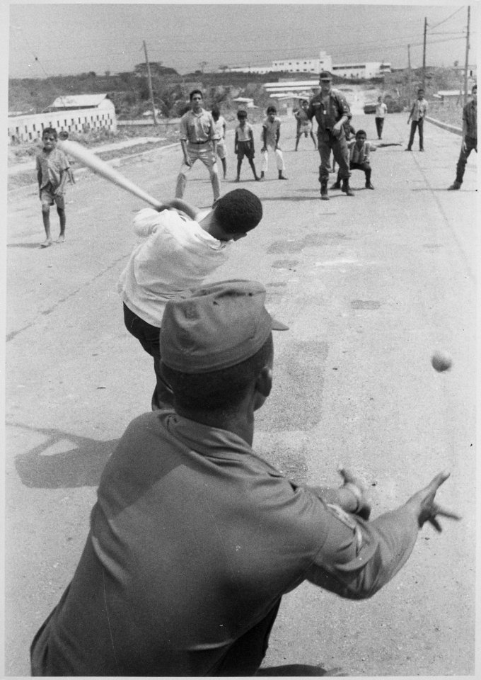 G.I.'s playing baseball with Dominican kids. Santo Domingo, May 5., 1965 - NARA - 541975