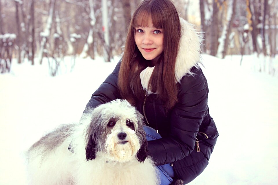 Dog white girl with dog