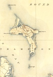 Gardiners Point Island, Gardiners Island and Cartwright Island, in 1904 USGS map