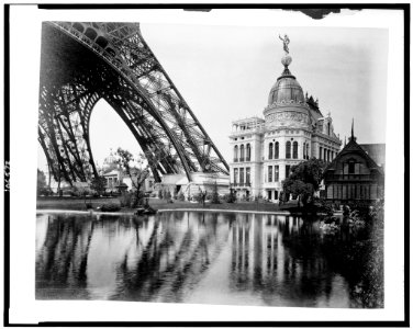Gas Pavilion and Swedish chalet at right, section of Eiffel Tower at left, Paris Exposition, 1889 LCCN92520668
