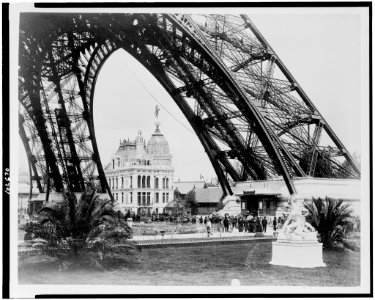 Gas Pavilion viewed through the base of the Eiffel Tower, Paris Exposition, 1889 LCCN91725853