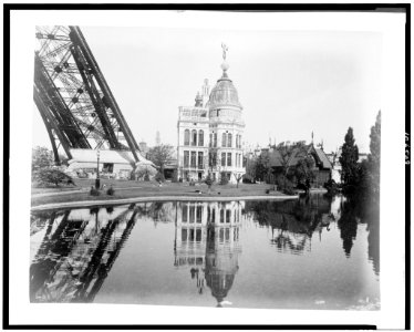 Gas Pavilion, Swedish chalet, and a section of the base of the Eiffel Tower, Paris Exposition, 1889 LCCN92519781
