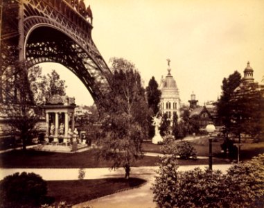 Gas Pavilion, with base of the Eiffel Tower on left, Paris Exposition, 1889