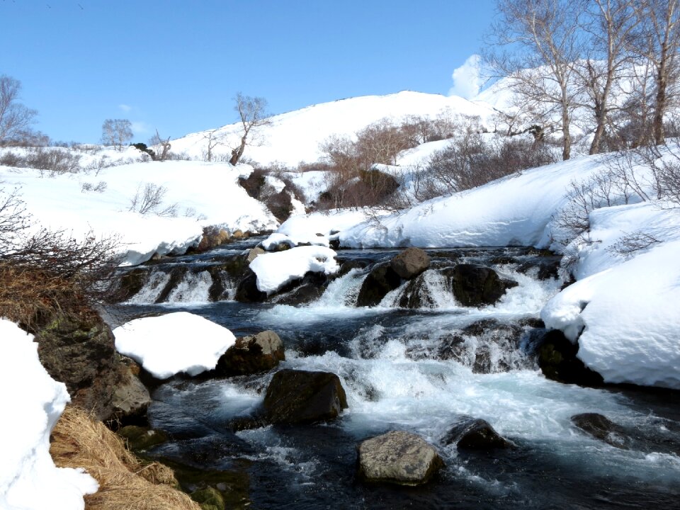 Spillway winter mountain stream