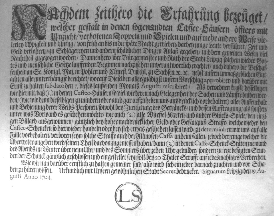 Gaststättenverordnung Leipzig 1704