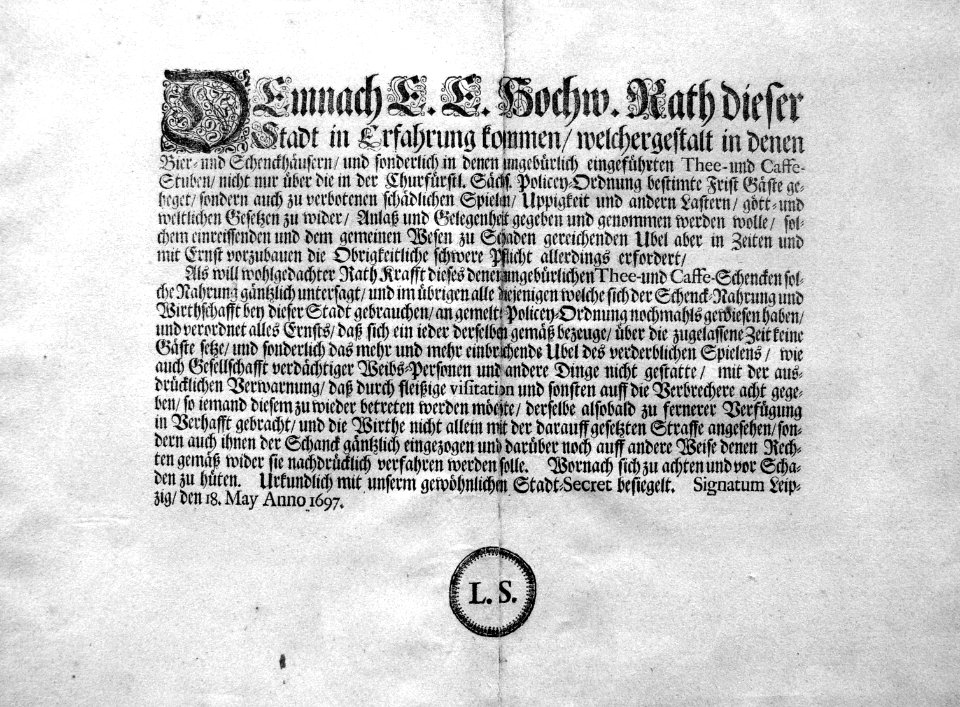 Gaststättenverordnung Leipzig 1697