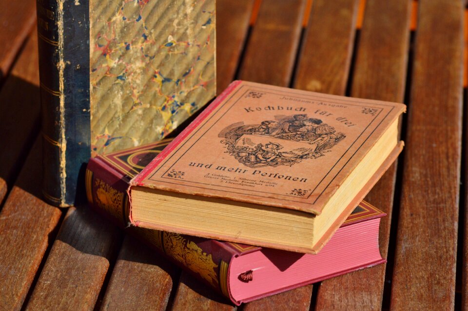Cooking books book stack old german scripture