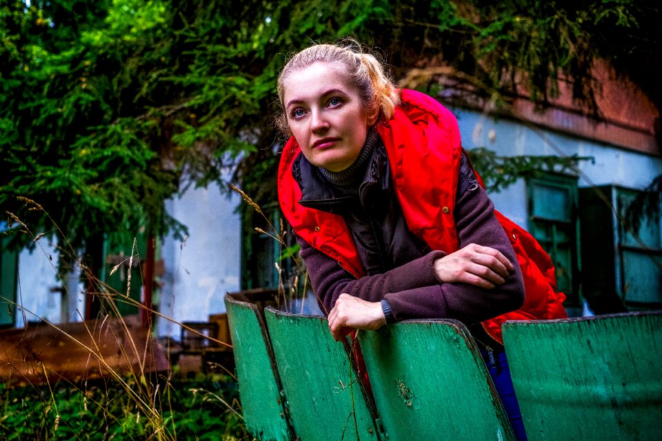 Lady in red forest wild wood