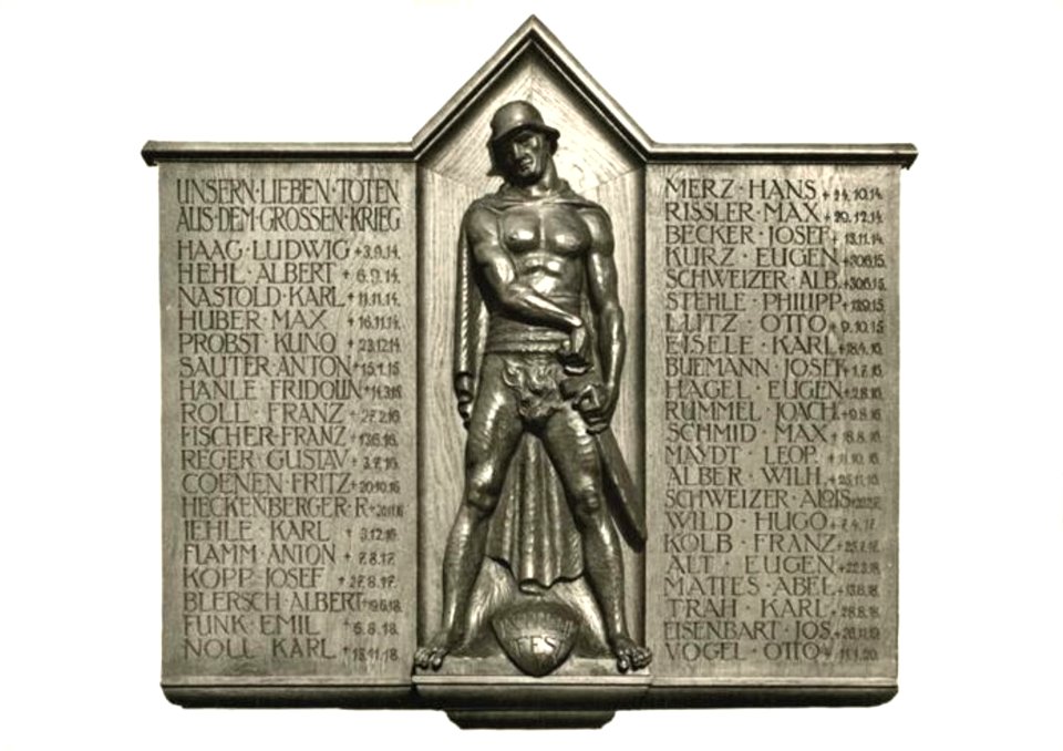 Gefallentafel des I. Weltkrieges an der Jakobuskirche (AK Ende 1930er)