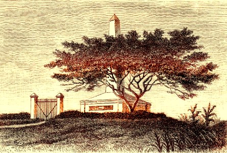 Gedenkteken Goegoer Malintang, Sumatra, opgericht ter herinnering aan het heldenfeit van 28 februari 1841. Eigen Haard, 1886