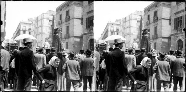 Gegants i públic a la plaça Sant Jaume de Barcelona