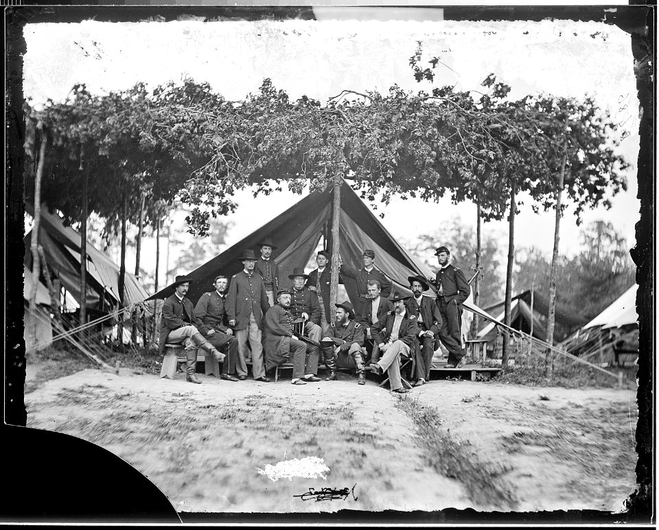 Gen. Benjamin F. Butler and staff of twelve, Kensel, Dr. McCormack, and Gen. Godfrey Weitzel recognized by Mr. Butler... - NARA - 524613