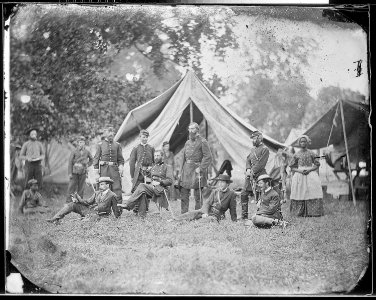 Gen. Fitz John Porter and staff of seven. Hqrs. 5th Army Corps, Army of the Potomac, Harrison's Landing, James River... - NARA - 526381