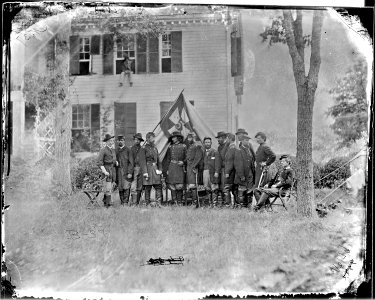 Gen. Gouverneur K. Warren and staff of twelve. Recognized, - Maj. Locke. - NARA - 524456