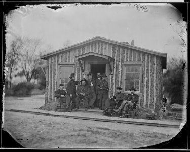 Gen. Grant's Hqrs. City Point, VA. (Staff) 1864-5. Col. Wm. McK.Dunn, Maj. Geo. K. Leet. Col. Ely S. Parker. - NARA - 524567