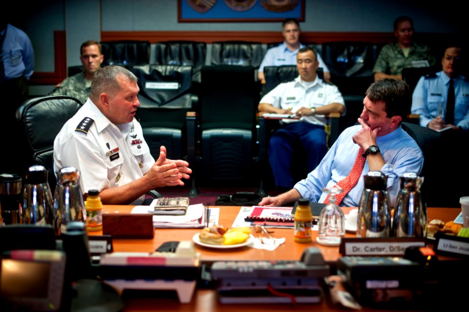 Gen. James D. Thurman briefs U.S. Deputy Defense Secretary Ashton B. Carter, July 2012