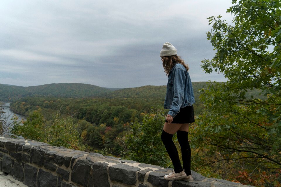Girl walking trees