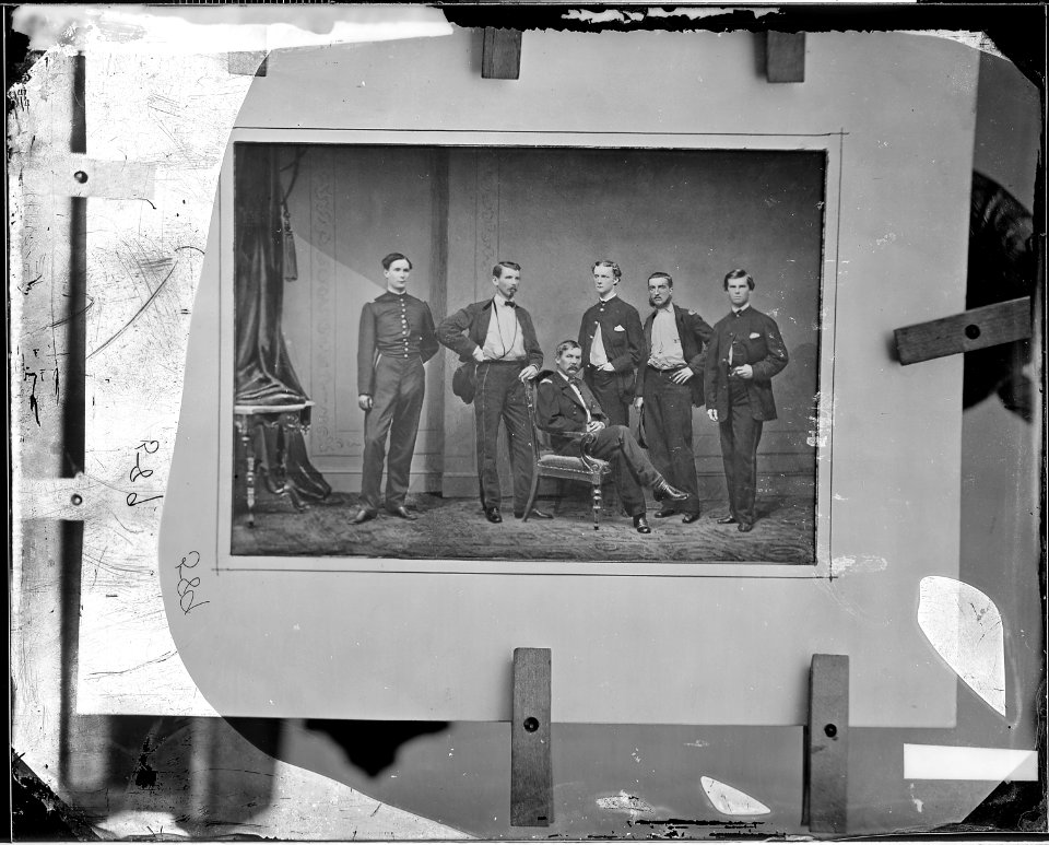 Gen. John Buford and staff of five, one of which is Col. Myles W. Keough - NARA - 526645