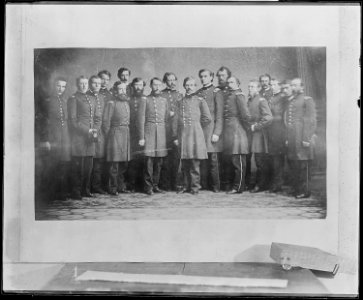 Gen. Nathaniel P. Banks and staff of seventeen, including Col. John S. Clarke. - NARA - 529967