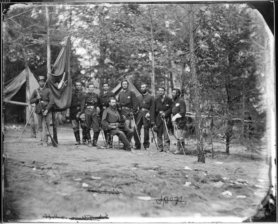 Gen. O.B. Wilcox and staff. Col. McElroy. Capt. Christian Roth. - NARA - 524429