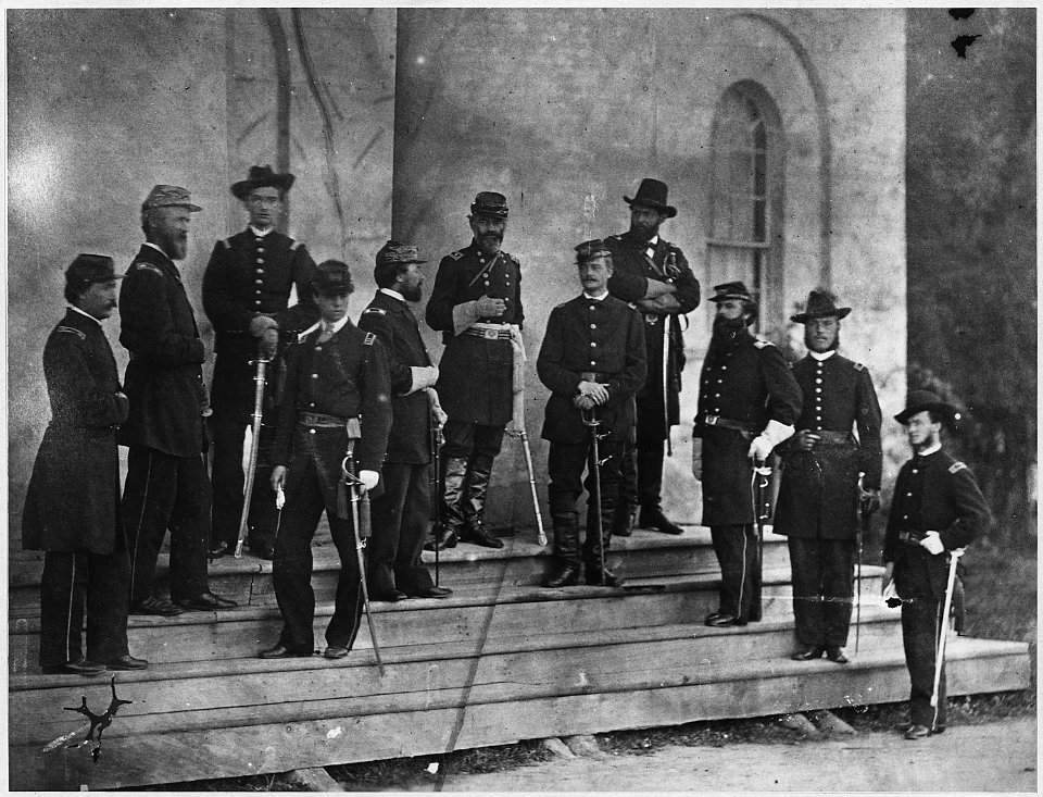Gen. Samuel P. Heintzelman and staff (unrecognized. Taken on the steps of Arlington House.) - NARA - 528570