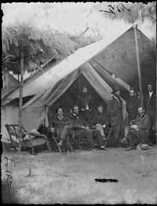 Gen. Ulysses S. Grant and staff of eight, recognized, - Capt. William. McK. Dunn, Col. Ely S. Parker, Gen. John A.... - NARA - 524420